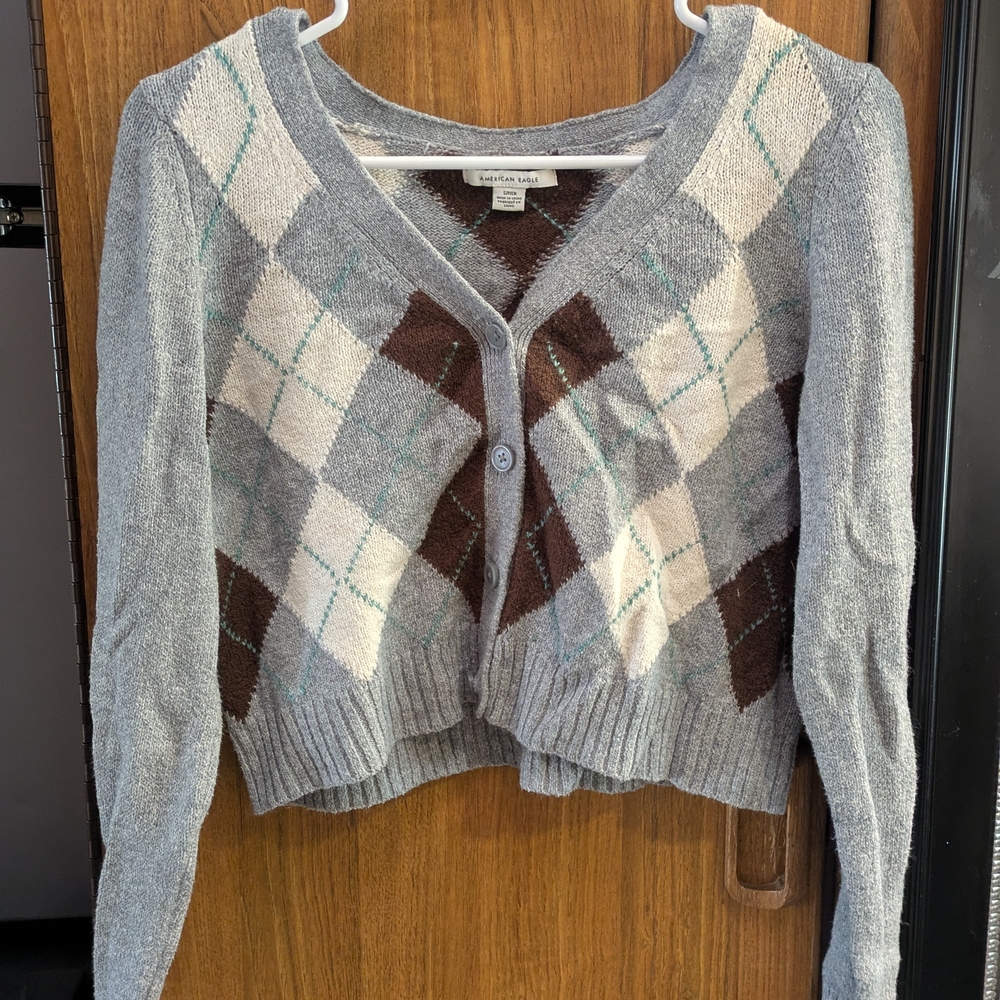 American Eagle Outfitters Gray Argyle Cardigan